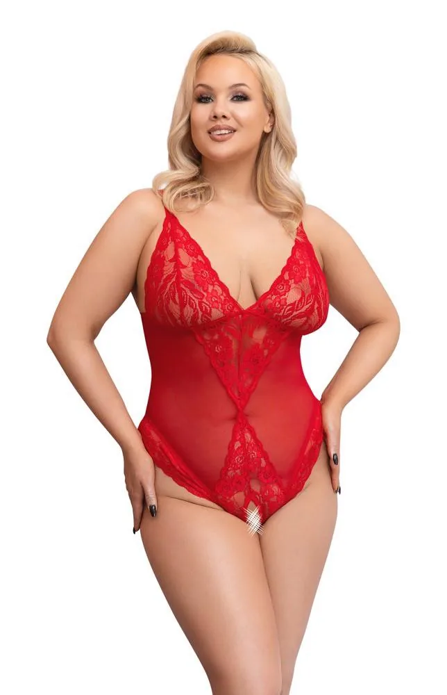 Cottelli CURVES Crotchless Body — Red Body 4XL