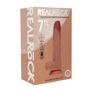 RealRock - Dual Density Silicone Realistic Vibrating Thrusting Dildo with Balls - 7'' / 17.8 cm - Tan