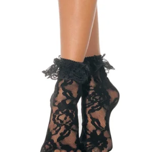 Leg Avenue Ruffle-Trim Ankle Sock — Black