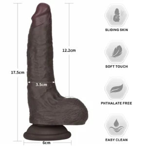 Lovetoy 7" Sliding Skin Pro II Dual Layer Silicone Dildo – Black