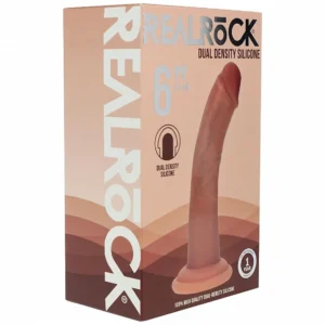 RealRock Dual Density Silicone Dildo with Suction Cup – 15.5 cm Insertable, Tan