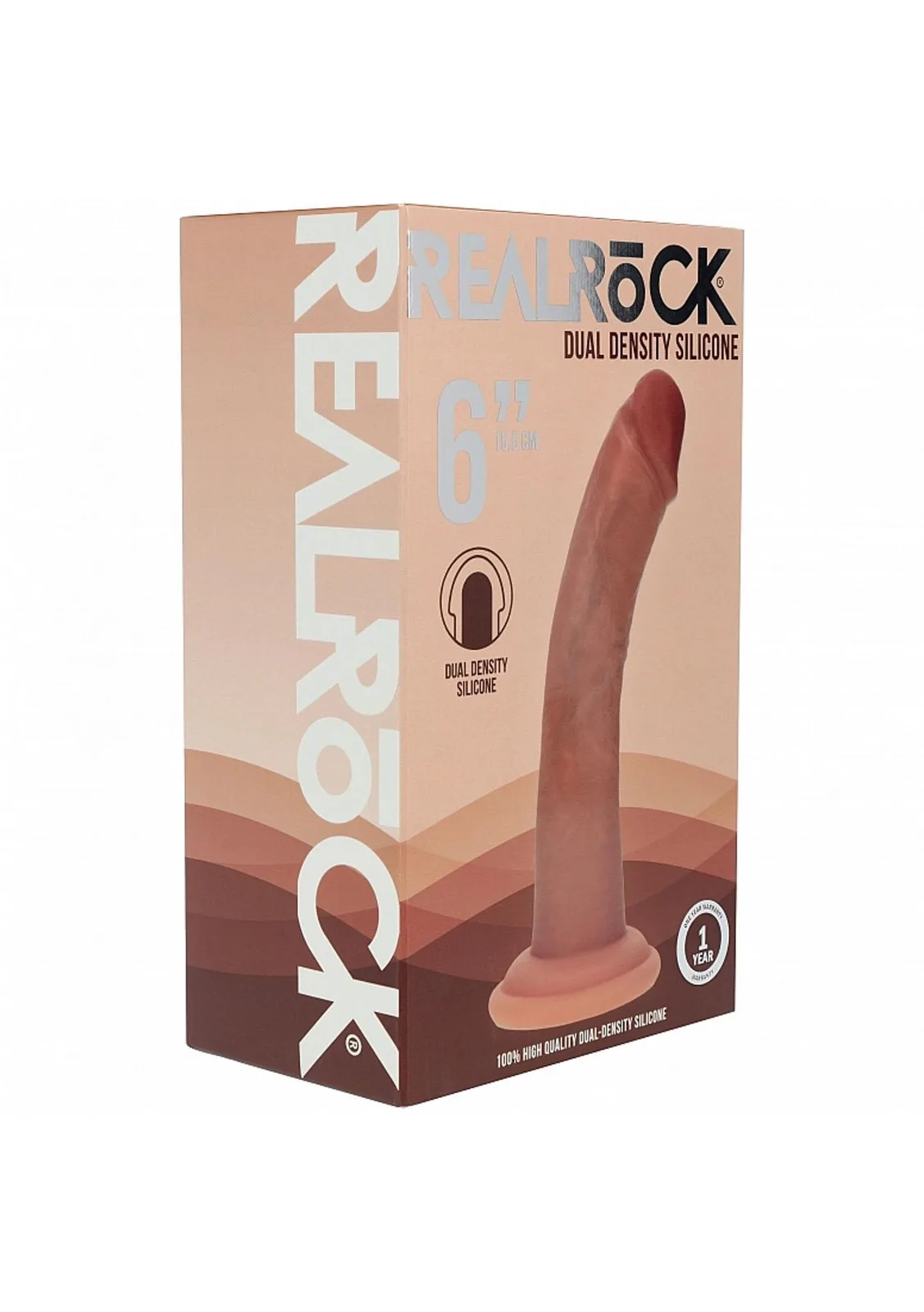 RealRock Dual Density Silicone Dildo with Suction Cup – 15.5 cm Insertable, Tan