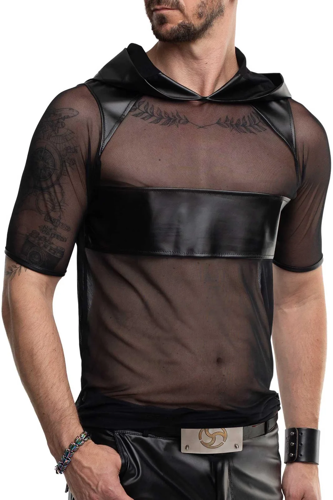 Regnes Fetish Planet RMIvo001 Men's Mesh T-Shirt with Wetlook Details, Size M
