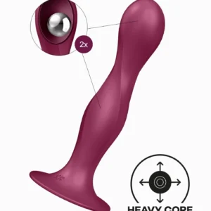 Satisfyer Double Ball-R, Red Silicone Anal and Vaginal Toy with Suction Cup