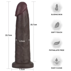 Lovetoy Sliding Skin Pro II 9" Dual Layer Silicone Dildo with Suction Cup – Black