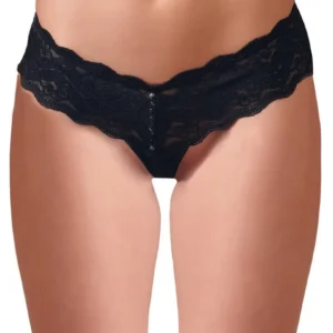 Cottelli LINGERIE String Pearls Black L — Lace Thong with Pearl Chain