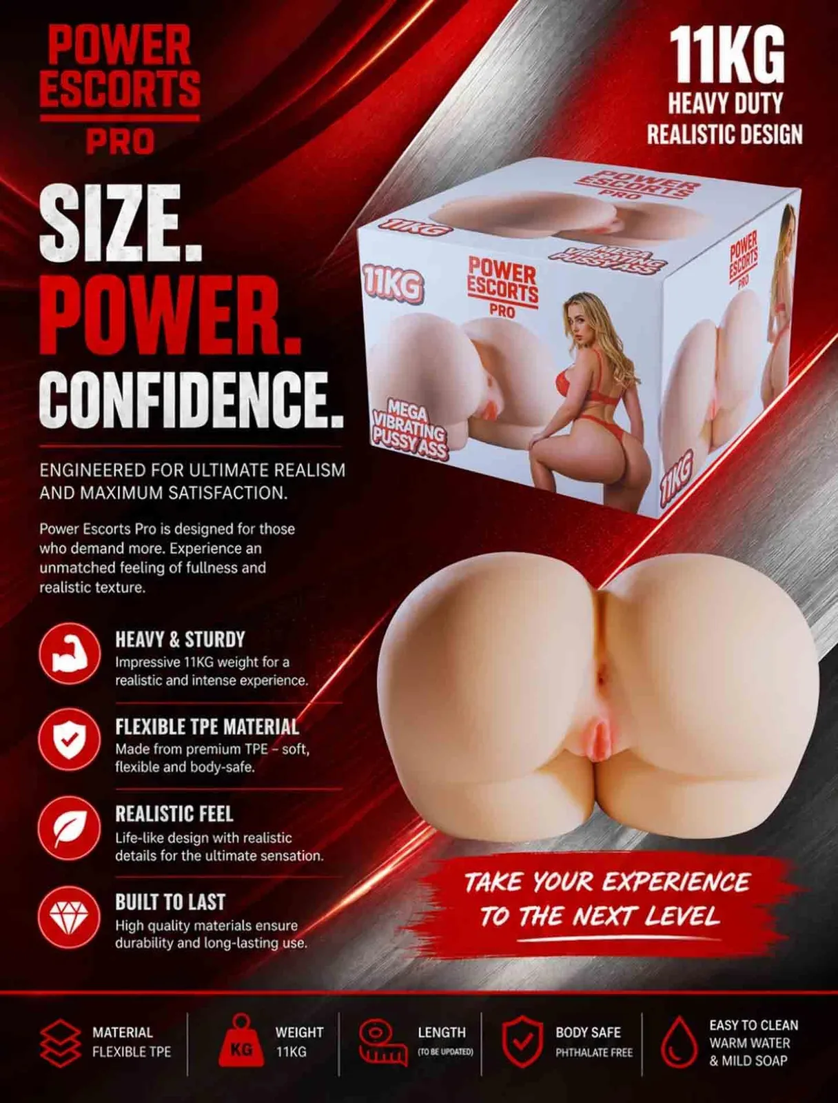 Power Escorts Pro BR335 Mega Vibrating Pussy/Ass Realistic Masturbator