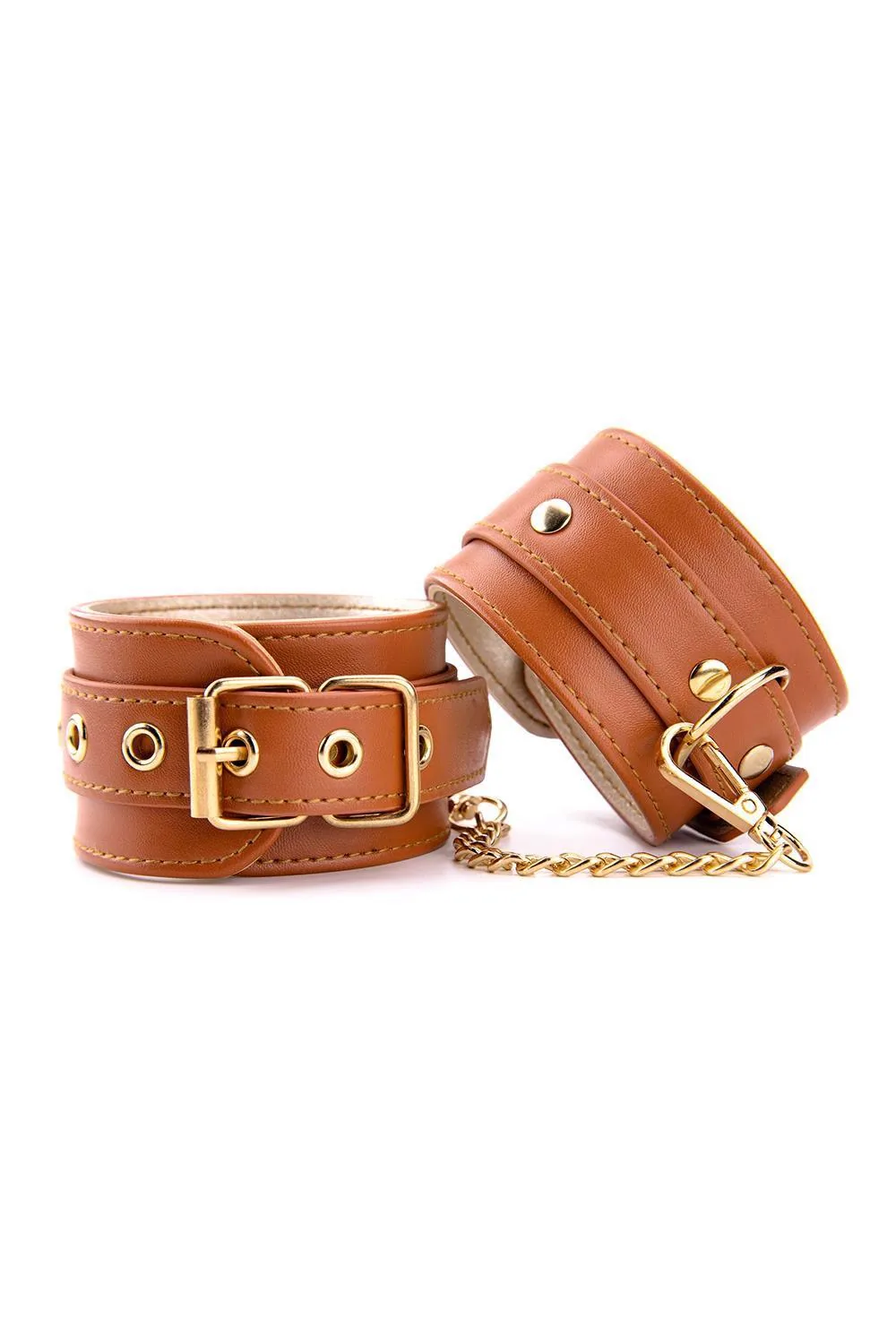 Dream Toys Blaze Elite — BDSM Handcuffs in Eco-Leather, Cognac Color