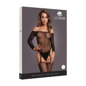 Le Désir Shimmering Off-the-Shoulder Bodystocking in Black and Gold Glitter