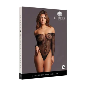 Le Désir Matilda Lace Bodysuit with Long Sleeves, Black