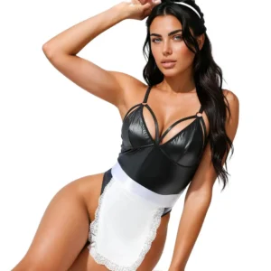 SoftLine Collection Black Maid Costume Bodysuit with Hairband, 2XL