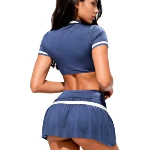SoftLine Collection Nautical Top, Skirt and Thong Set in Blue, Size L