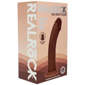 RealRock Dual Density Silicone Curved Realistic Dildo with Suction Cup – 20.5 cm – Brown