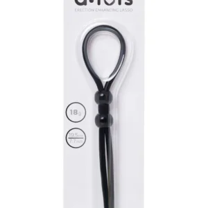 A-Toys by TOYFA Silicone Penis Lasso with Two Beads, Black, 19.5 cm