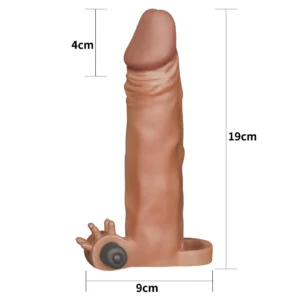 Lovetoy Pleasure X-Tender Vibrating Penis Sleeve with 2-Inch Extension – Brown