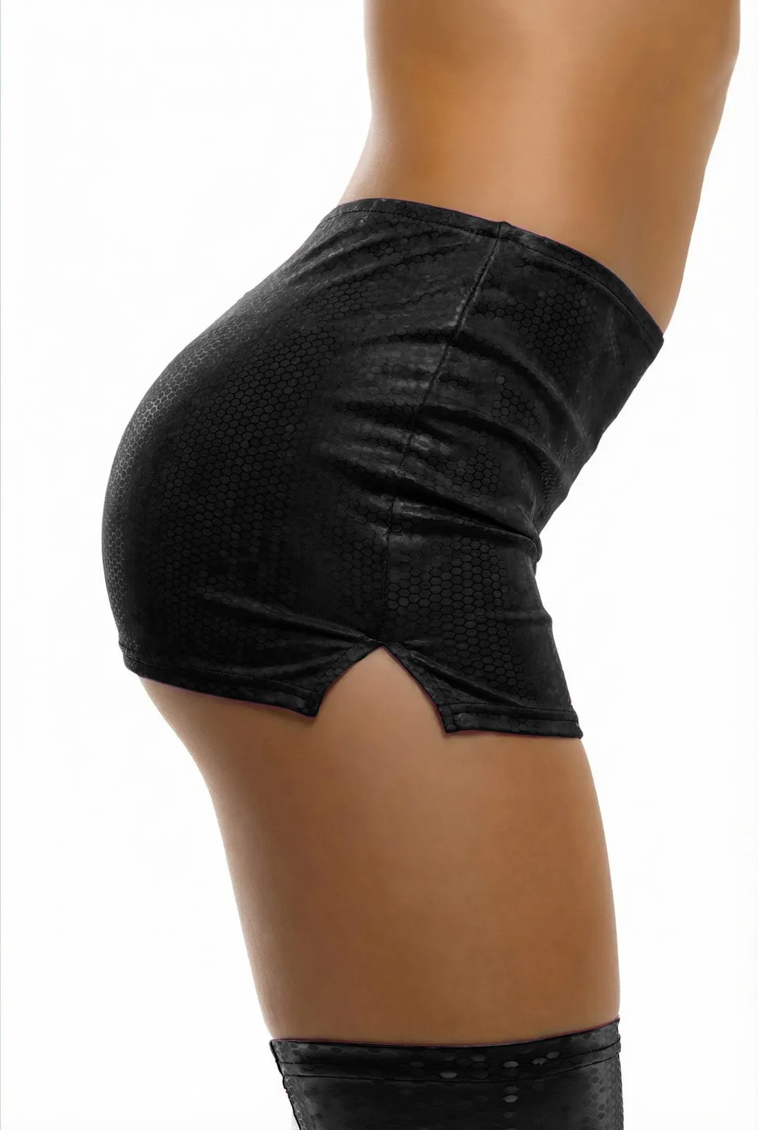 Glossy Luciana Wetlook Mini Skirt in Black, Size M