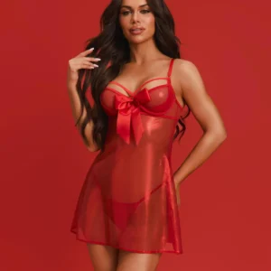 Obsessive Gifty Red Babydoll and Thong Set, S/M