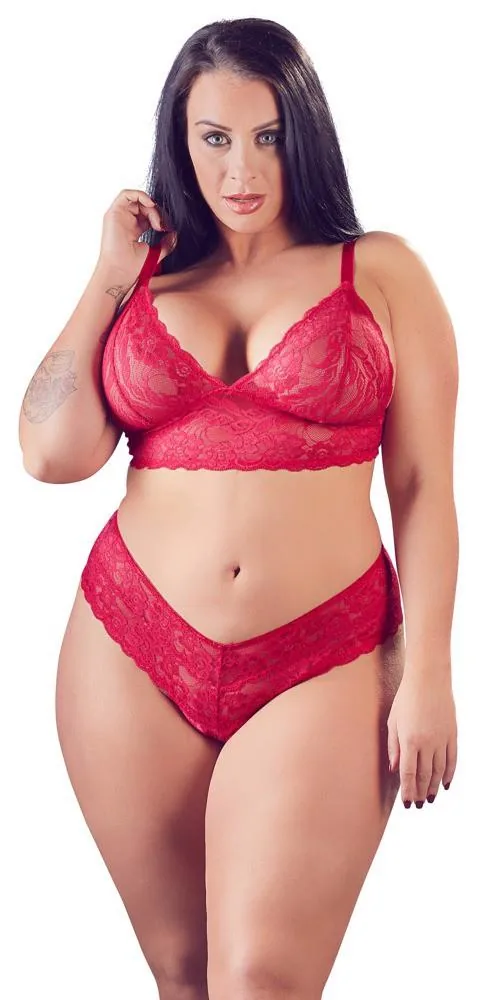 Cottelli CURVES Lingerie Set with Red Lace Bra and Panties XL