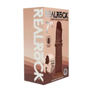 RealRock Dual Density Realistic Dildo with Sliding Skin - 18.5 cm (7") - Brown