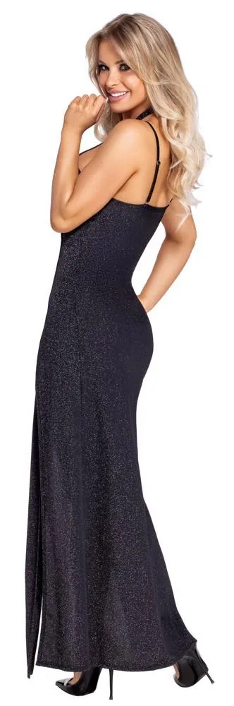 Cottelli PARTY Long Dress XL — long black dress with a silver shimmer