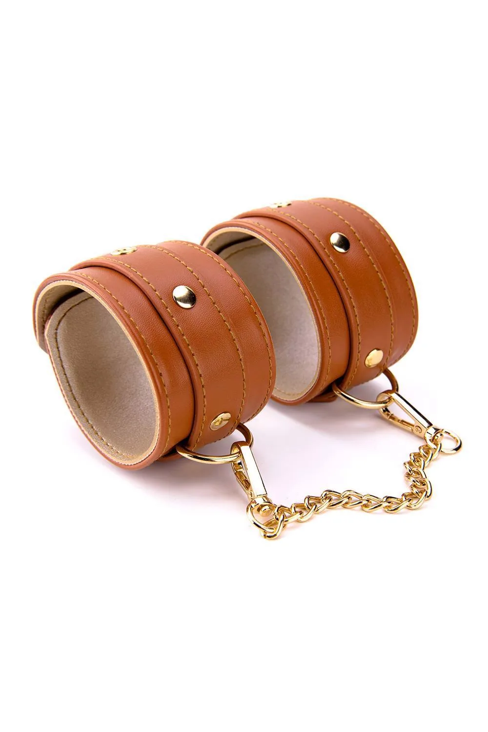 Dream Toys Blaze Elite — BDSM Handcuffs in Eco-Leather, Cognac Color