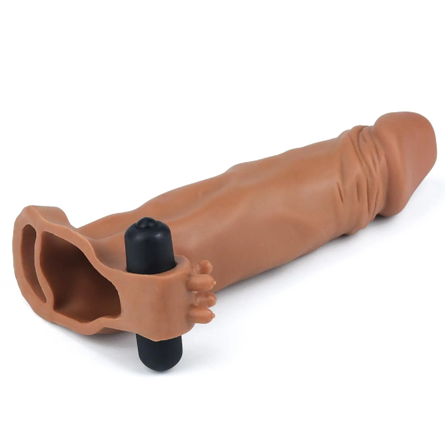 Lovetoy Pleasure X-Tender Vibrating Penis Sleeve with 2-Inch Extension – Brown