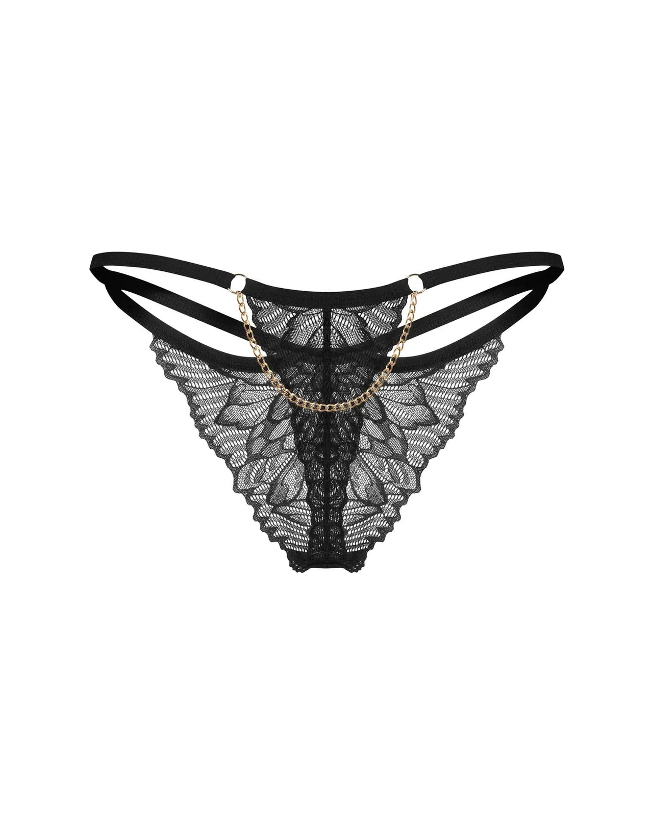 Obsessive Matildea Black Lace Thong with Gold Detail, 2XL/3XL