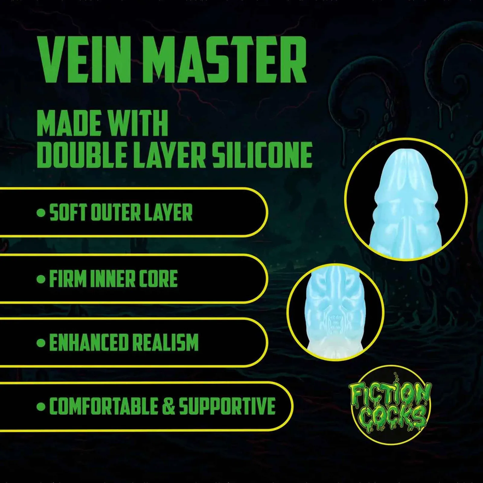 Fiction Cocks Vein Master Silicone Fantasy Dildo – Blue/White