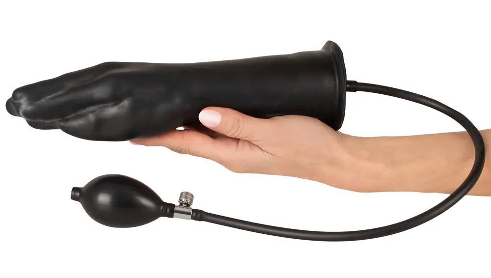 Late X Inflatable Black Latex Hand Dildo