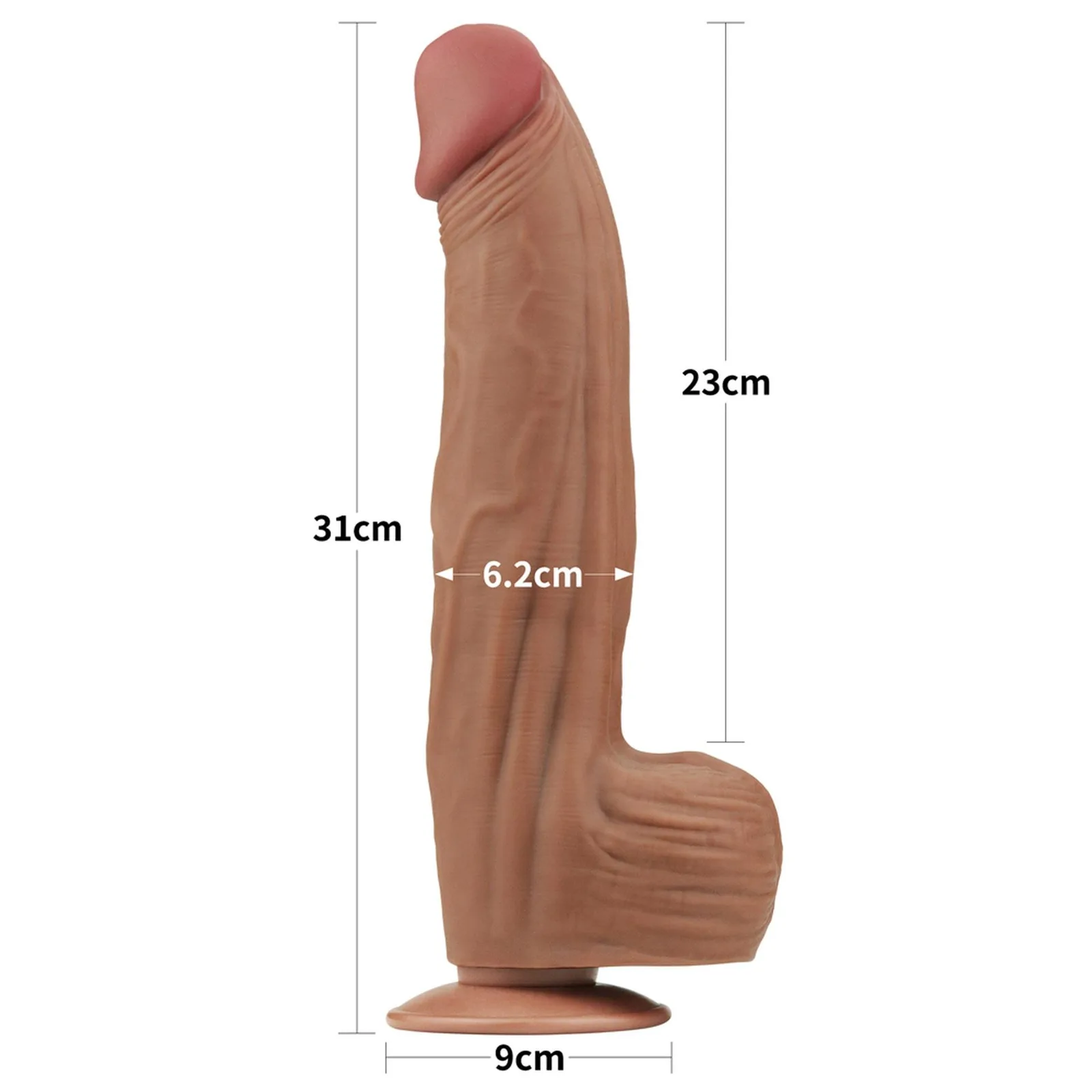 Lovetoy King Sized Sliding Skin Dual Layer Dong - Realistic TPE Dildo, Brown