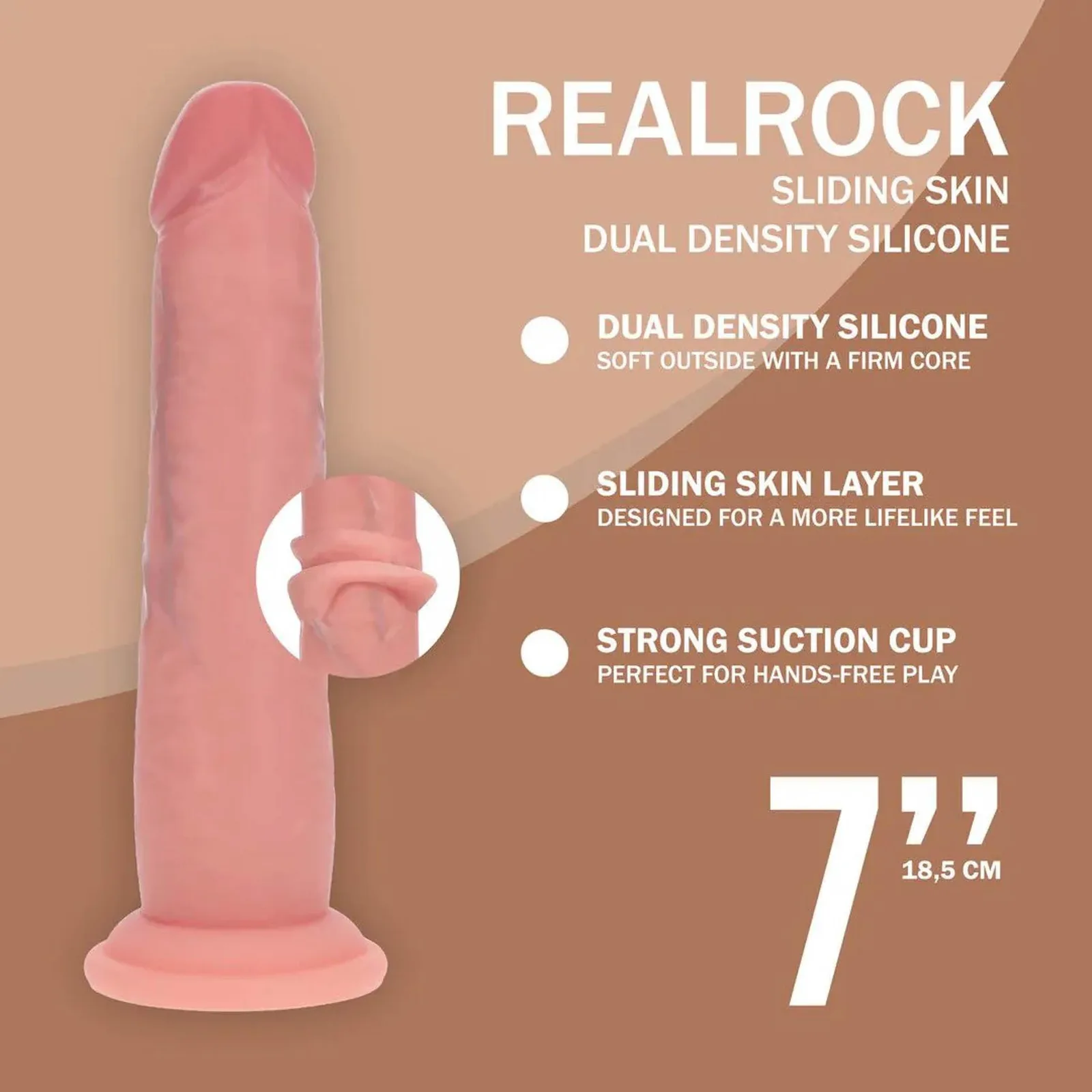 RealRock Dual Density Sliding Skin Dildo 18.5 cm with Moving Silicone Layer