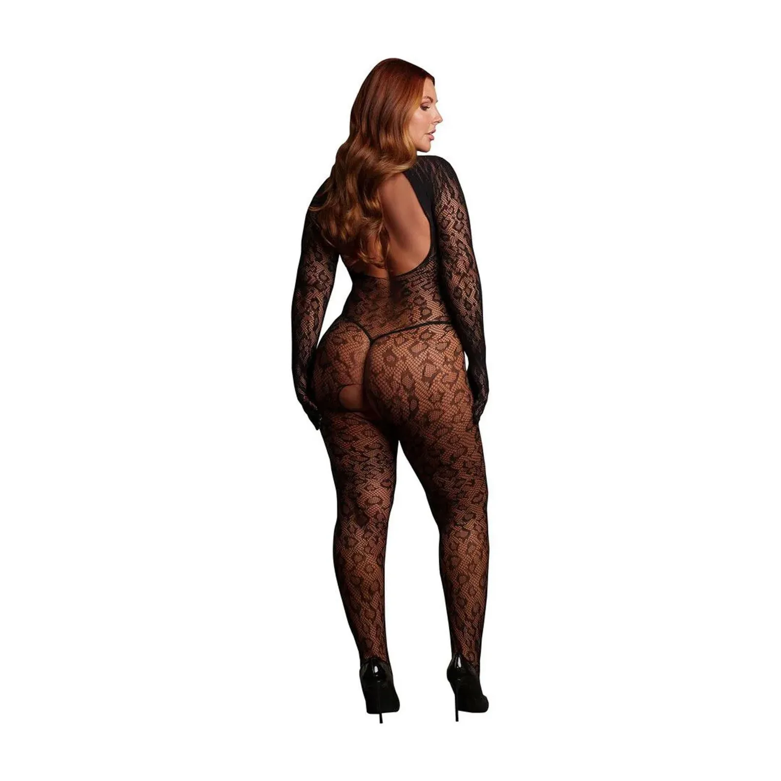 Le Désir Roxy Leopard Open-Knit Cat Suit – Queen Size Black