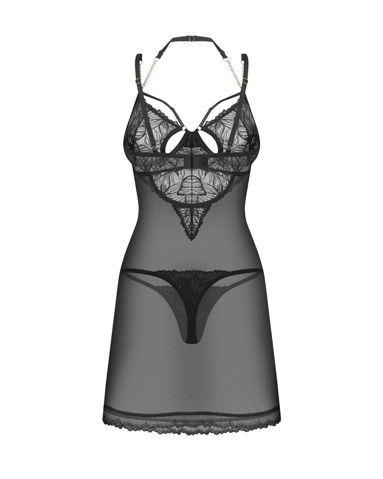 Obsessive Matildea Black Chemise and Thong Set, S/M