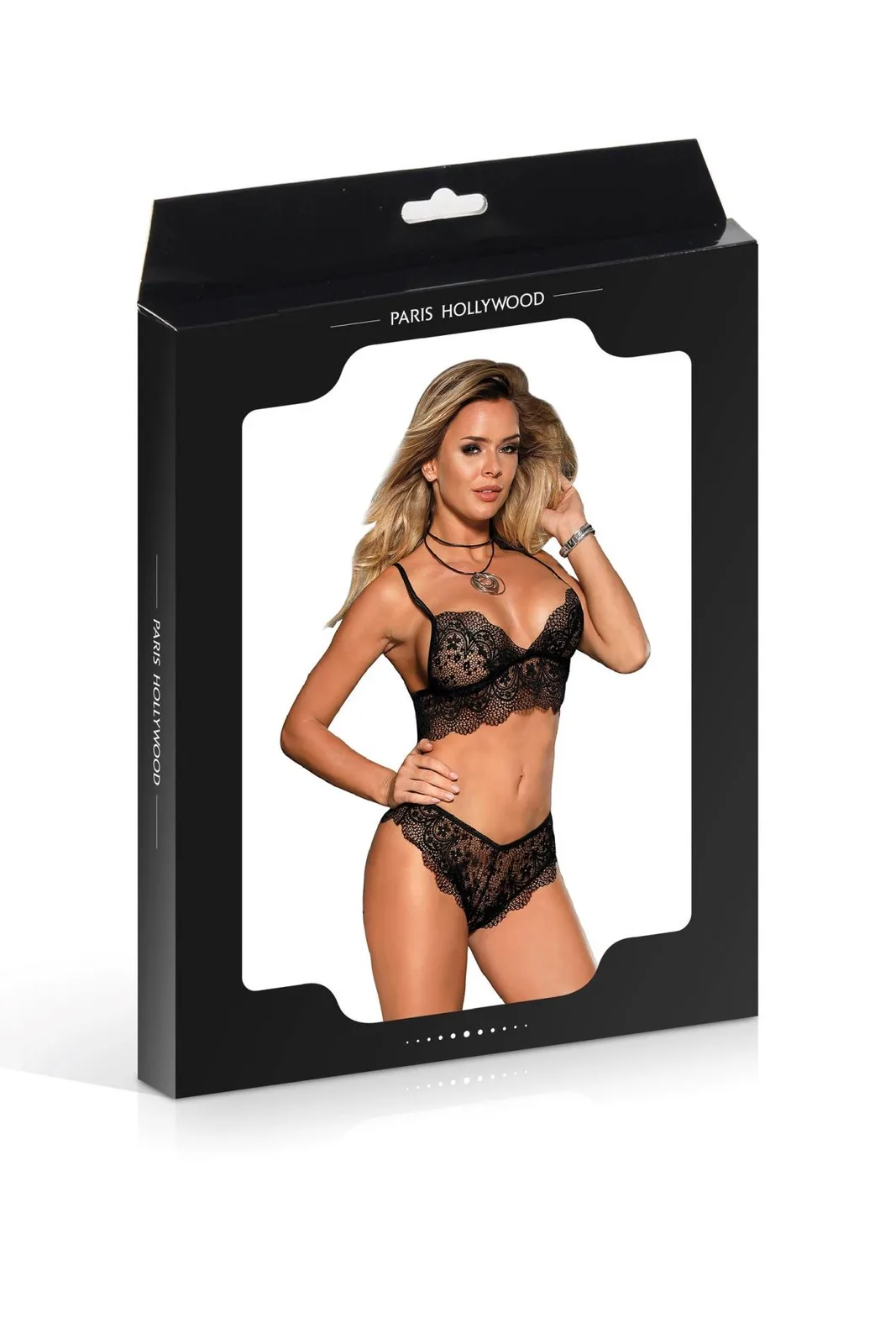 Paris Hollywood R80614 Black One-Size Lace Lingerie Set