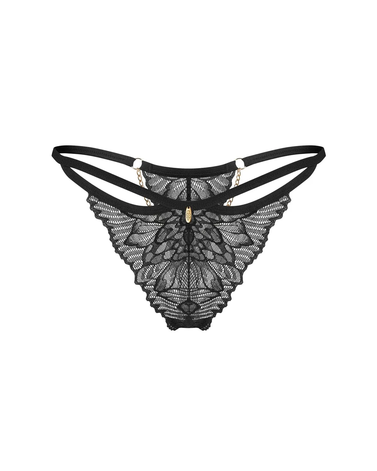 Obsessive Matildea Black Lace Thong with Gold Detail, 2XL/3XL