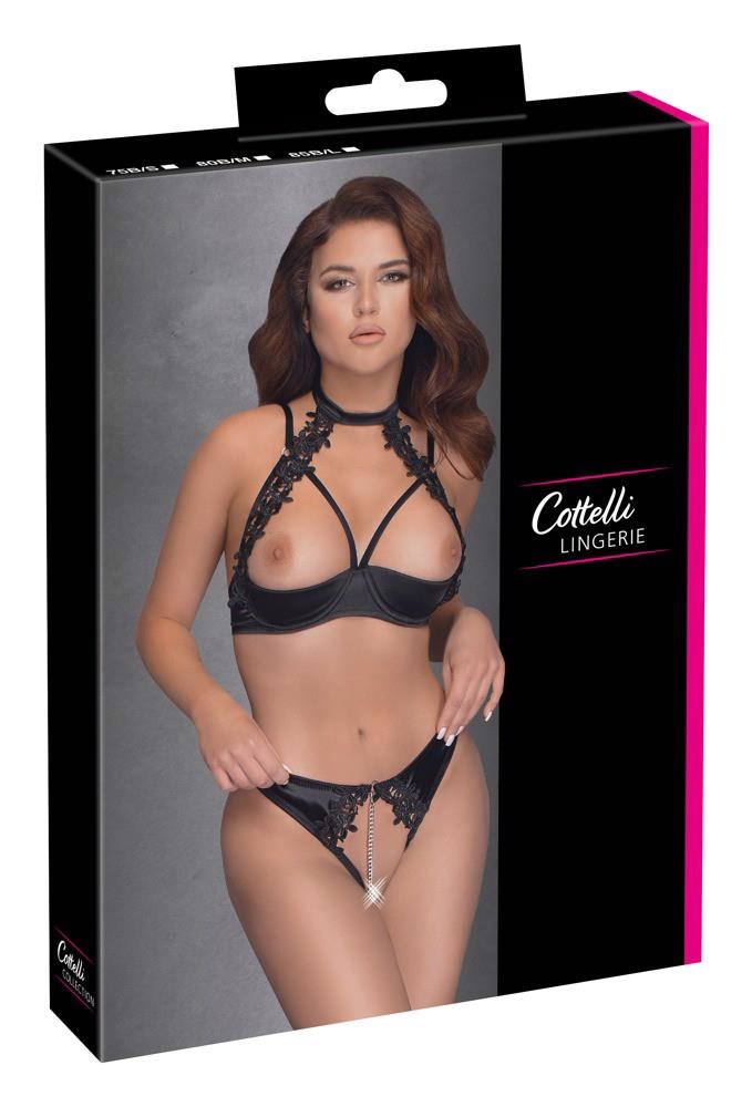 Cottelli LINGERIE Shelf Bra Embroidery Set with Open Bust and Thong