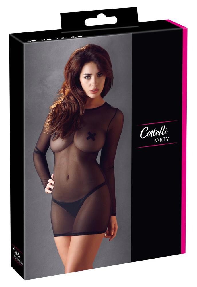 Cottelli PARTY L — Fitted Black Mesh Dress with Long Sleeves