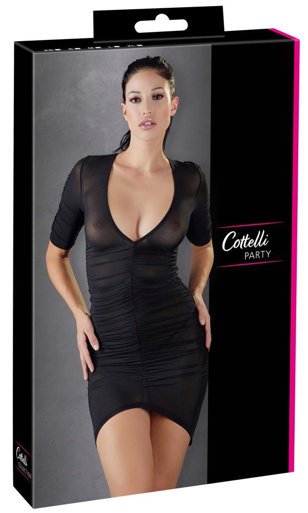 Cottelli PARTY Dress Ruffles S – Black Mini Dress with V-Neckline